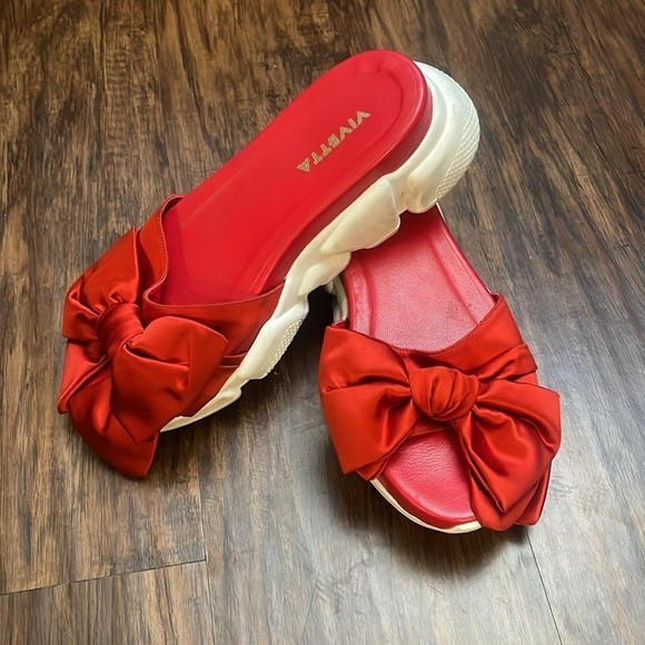 Revolve VIVETTA Red satin Bow chunky Sandals 40 9 - Picture 13 of 15